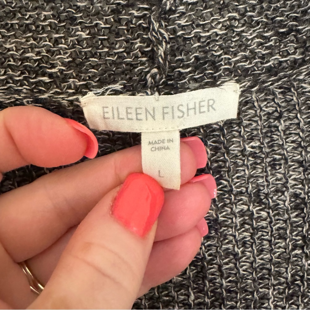 Eileen Fisher‎ Tan & Black Marled Linen Open Front Cardigan Size Large Lagenlook - Picture 2 of 9